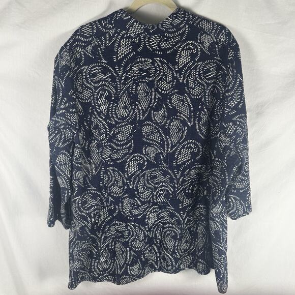 CJ Banks 100% Cotton Sz 3X Navy White Calico Paisley 3/4 Sleeve Full-Zip Jacket - Picture 7 of 9